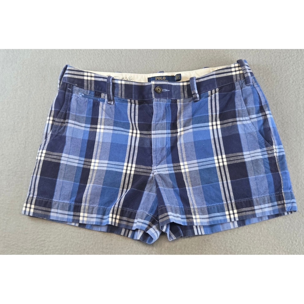 Polo Ralph Lauren Womens Blue Plaid Shorts Size 6 Pony Logo Nautical Old Money